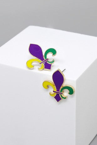 Mardi Gras Fleur De Lis Enamel Stud Earrings